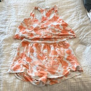 Aerie Tie-Dye Lounge Set in Orange and White
